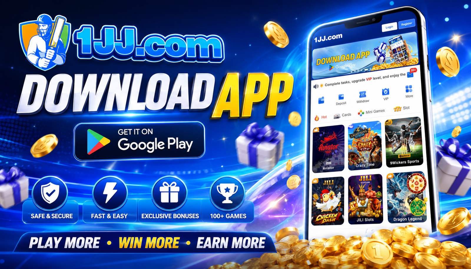 Download 1JJ Game PK app — 75+ games, exclusive bonuses, safe and secure